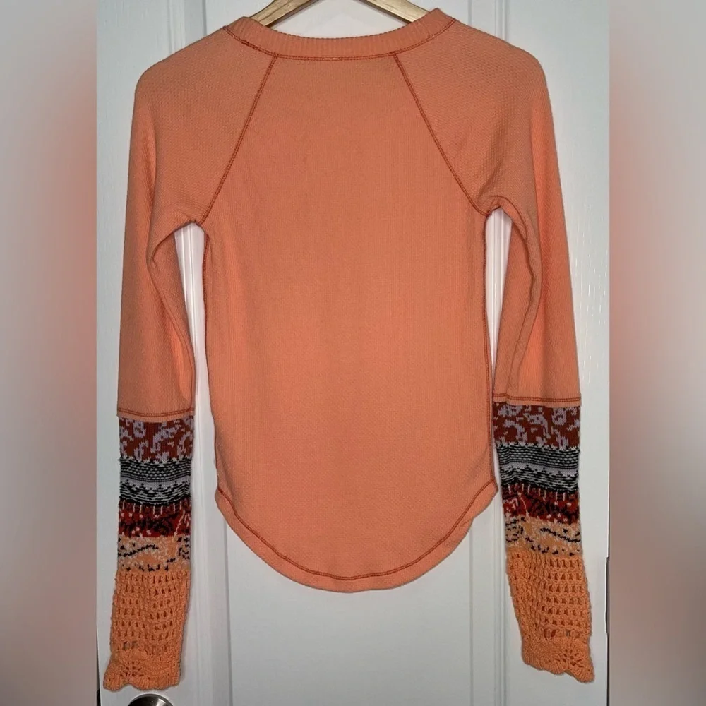 Free People in The Mix Cuff Thermal Top Desert Orange Combo Size Small